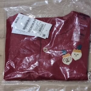 Baby Long Sleeve Top - Red with Acorn Embroidery